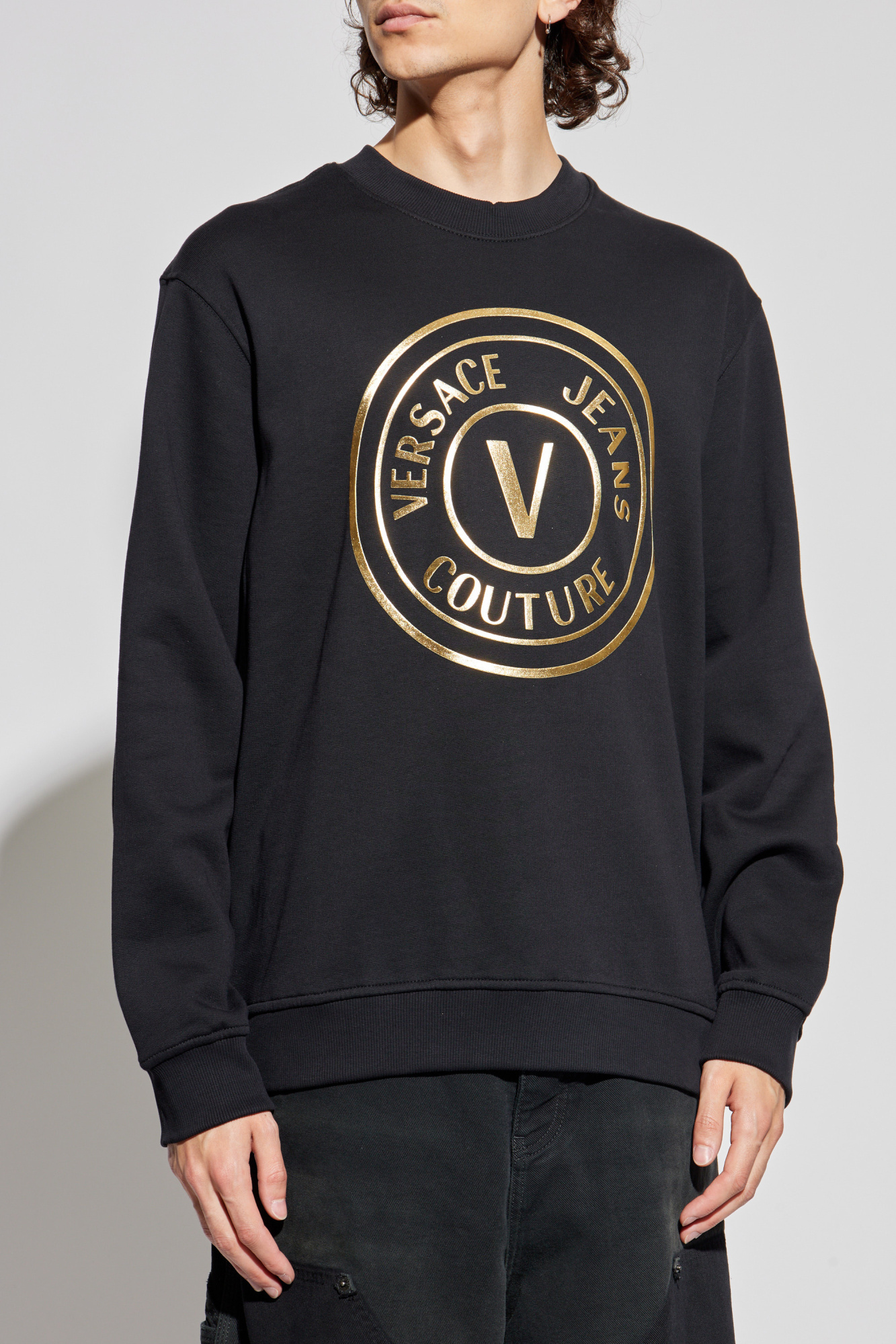 スウェット・トレーナー VERSACE JEANS COTTON SWEATSHIRT WITH LOGO ON THE COLLAR VERSACE JEANS COUTURE Logo-print coated French cotton-terry